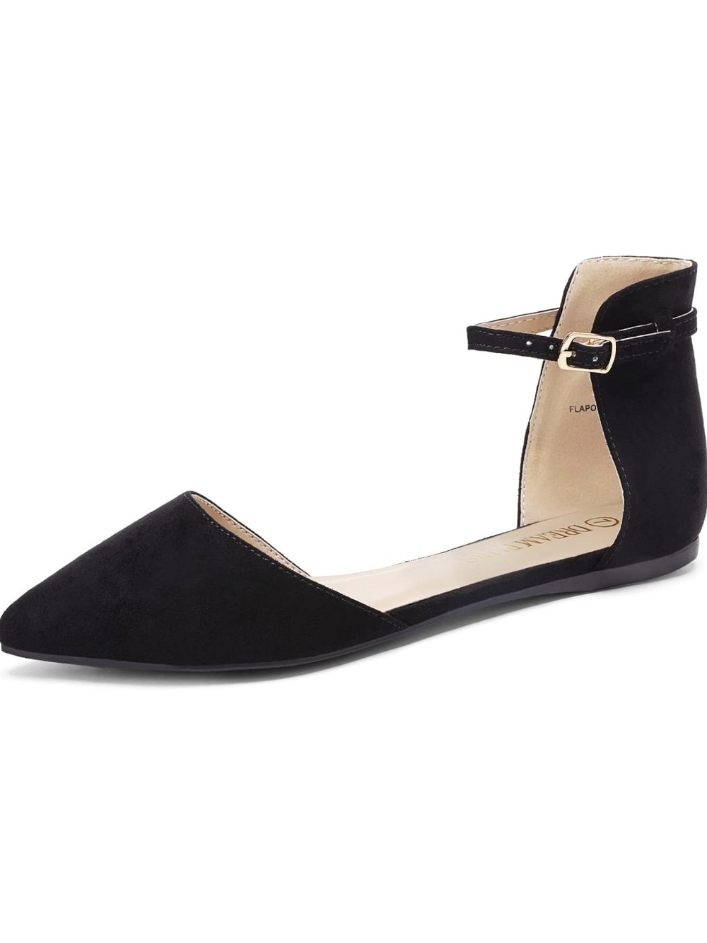 Dream Pairs Black Pointed Toe Ankle-Strap Flats